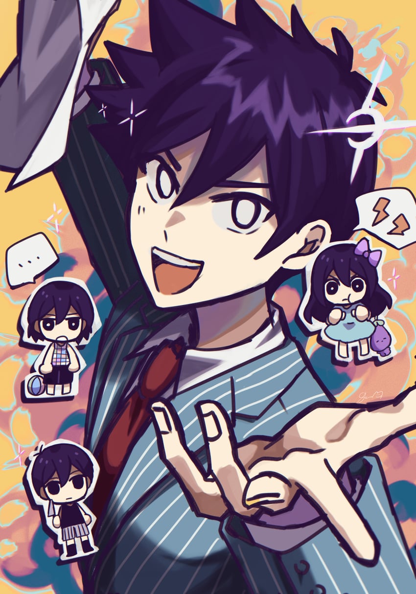 omori, aubrey, kel, hero, mr. plantegg, and 1 more (omori) drawn by genk1zam4s
