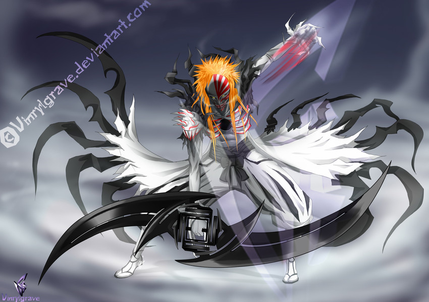 kurosaki ichigo and hollow ichigo (bleach) drawn by vinrylgrave