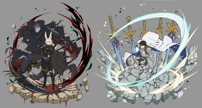 warrior of light, adventurer, paladin, reaper, voidsent, and 1 more (final fantasy and 1 more) drawn by papajay_(jennygin2)