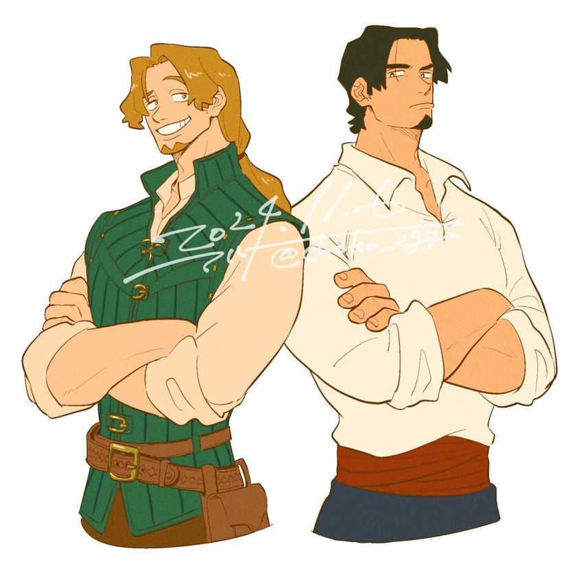 flynn rider, elder marine brother, eric, and younger marine brother (one piece and 4 more) drawn by choko_egg