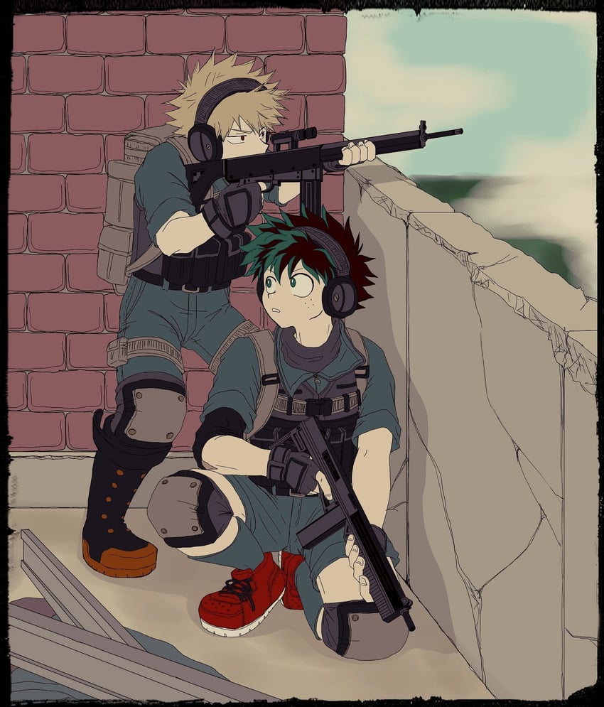 midoriya izuku and bakugou katsuki (boku no hero academia) drawn by no_control