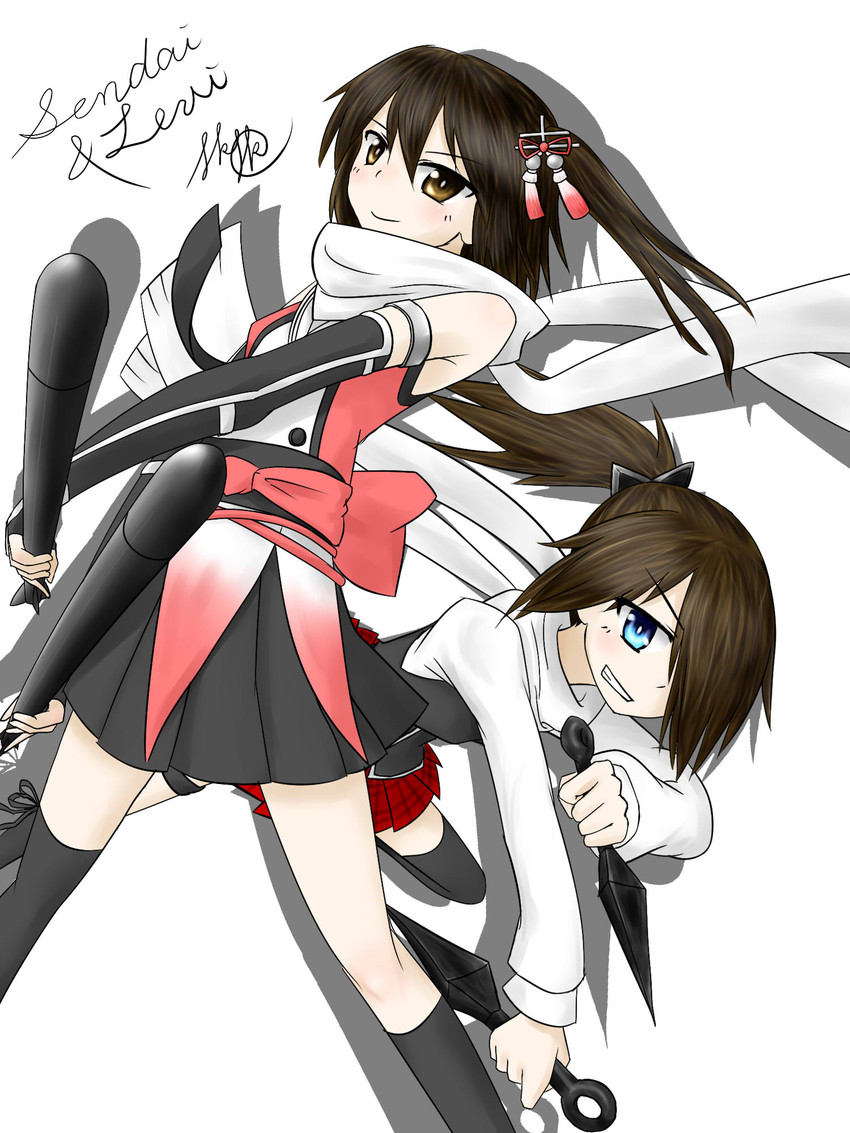 sendai, sendai kai ni, sakura ayane, and kazama levy (kantai collection and 1 more) drawn by origumi
