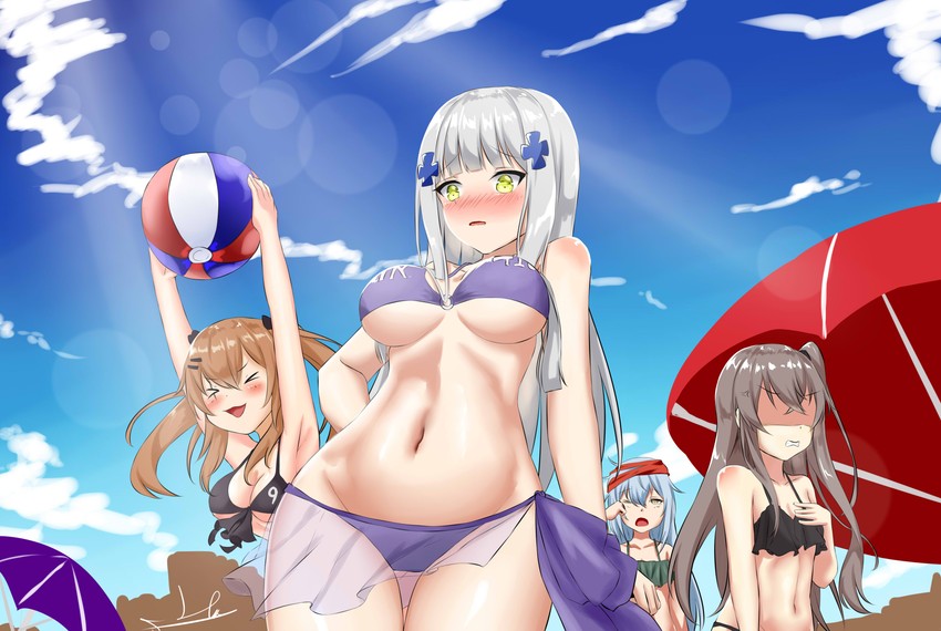 hk416, ump45, ump9, and g11 (girls' frontline) drawn by hoppo_(waht_b)