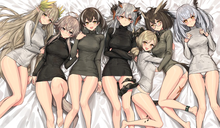 saria, muelsyse, silence, ifrit, ptilopsis, and 2 more (arknights) drawn by sigm@