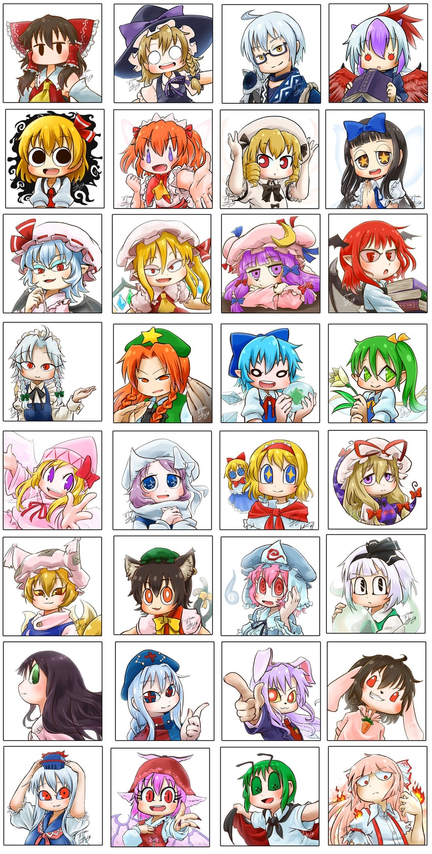 hakurei reimu, kirisame marisa, remilia scarlet, flandre scarlet, izayoi sakuya, and 28 more (touhou) drawn by chamaji