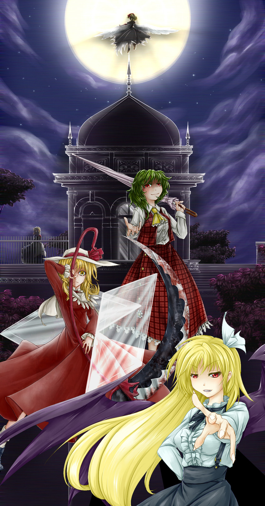 kazami yuuka, elly, gengetsu, mugetsu, and kurumi (touhou and 1 more) drawn by kanimiso