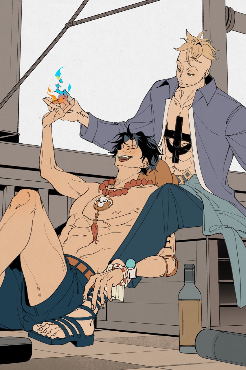 portgas d. ace and marco (one piece) drawn by miyaii17