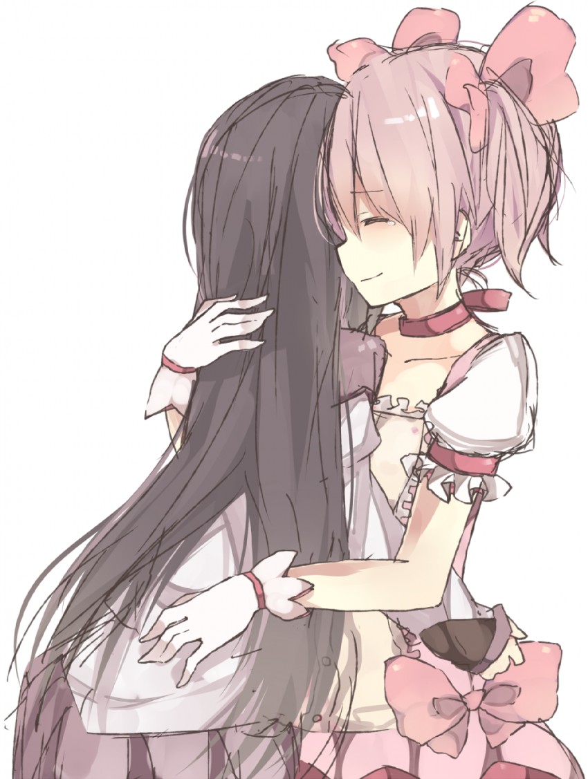 akemi homura and kaname madoka (mahou shoujo madoka magica) drawn by meet_neet