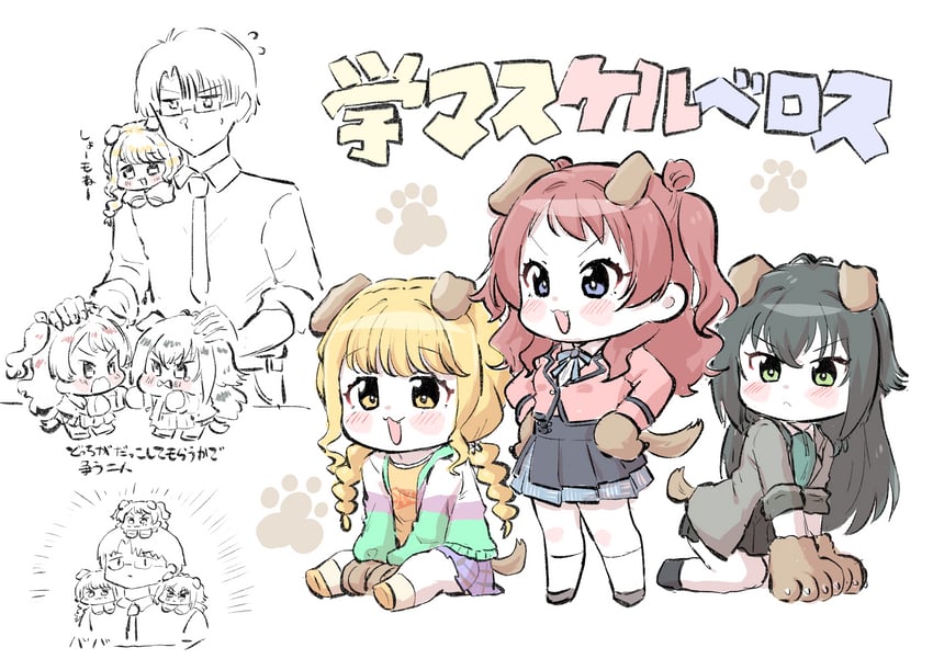 producer, fujita kotone, hanami saki, and tsukimura temari (idolmaster and 1 more) drawn by ngetyan