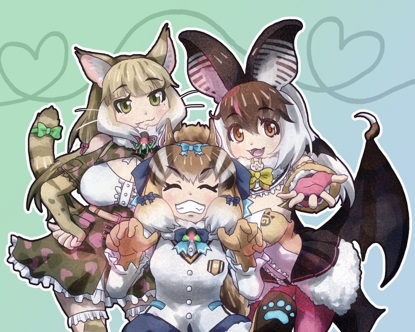brown long-eared bat, siberian chipmunk, and jungle cat (kemono friends and 1 more) drawn by aoi5742