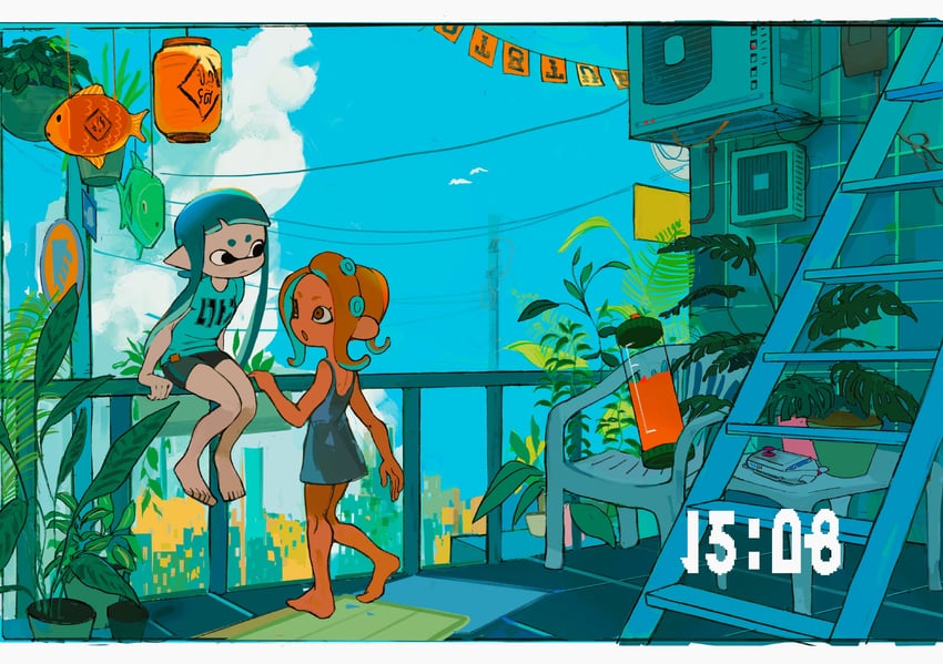inkling player character, inkling girl, octoling player character, octoling girl, agent 8, and 1 more (splatoon and 2 more) drawn by bigskycastle