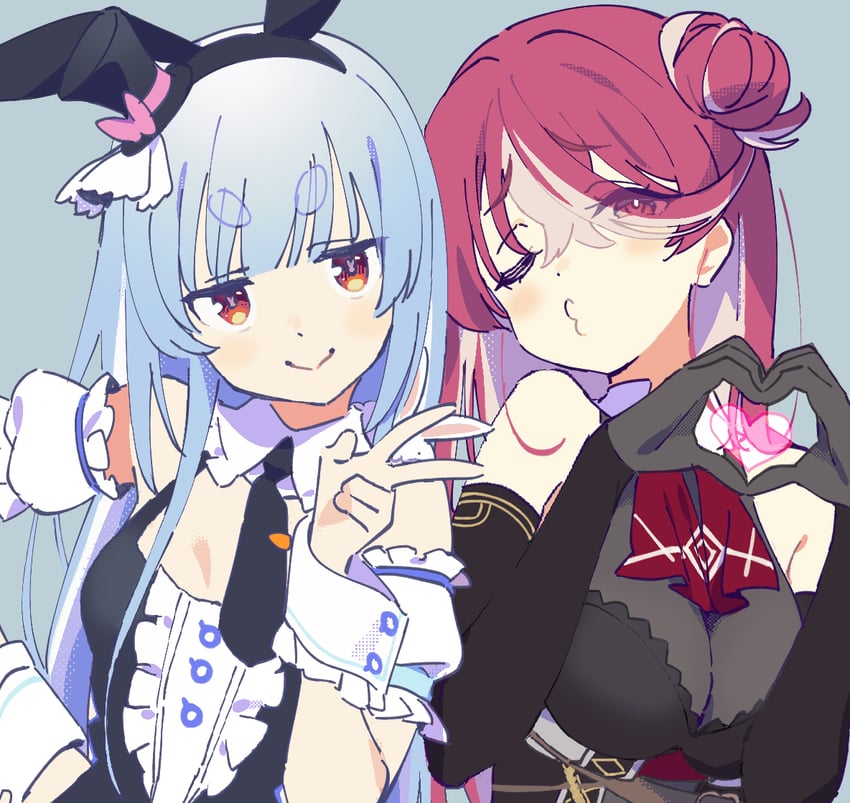 houshou marine and usada pekora (hololive) drawn by tease_(artist)
