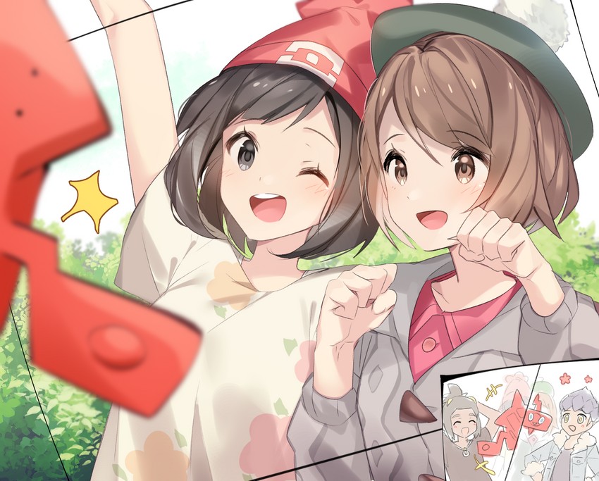gloria, selene, rotom, rotom phone, hop, and 2 more (pokemon and 2 more) drawn by yuhi_(hssh_6)