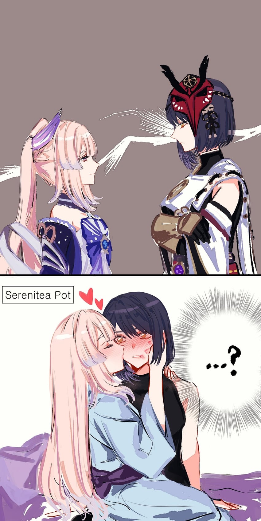 sangonomiya kokomi and kujou sara (genshin impact) drawn by onigiri_222x714