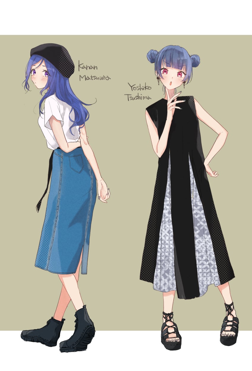 tsushima yoshiko and matsuura kanan (love live! and 1 more) drawn by azuma_(no488888)