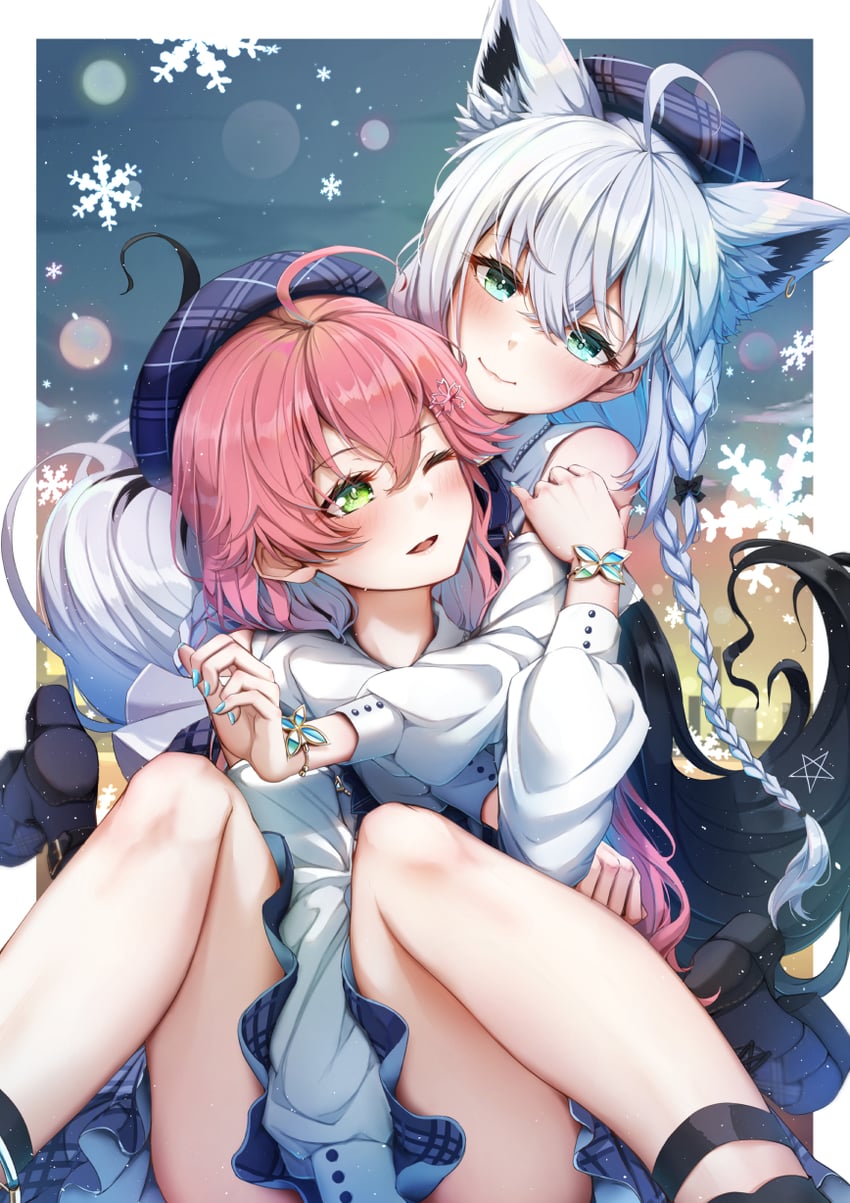 shirakami fubuki and sakura miko (hololive) drawn by imo_bouya