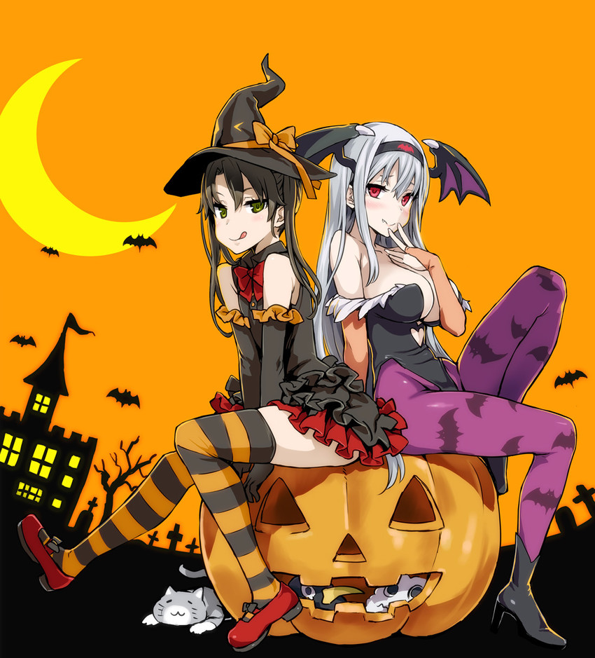 zuikaku, shoukaku, morrigan aensland, failure penguin, and miss cloud (kantai collection and 1 more) drawn by asanagi