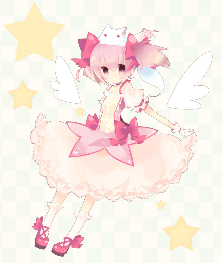 kaname madoka and kyubey (mahou shoujo madoka magica) drawn by kurata_yumi