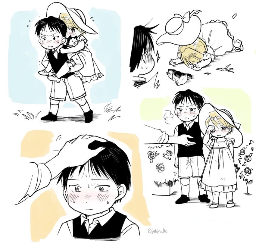 riza hawkeye and roy mustang (fullmetal alchemist) drawn by jellymlk