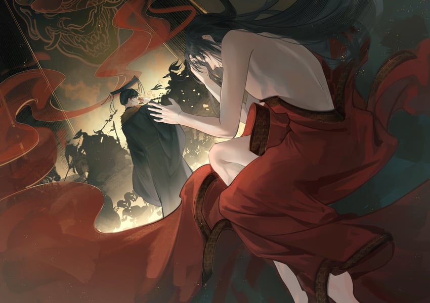 chu wanning, mo ran, and taxian-jun (erha he tadebai mao shizun) drawn by huiii_0209