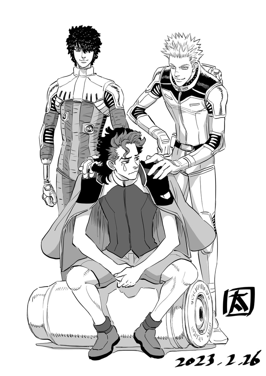 guel jeturk, io fleming, and daryl lorenz (gundam and 2 more) drawn by ohtagaki_yasuo