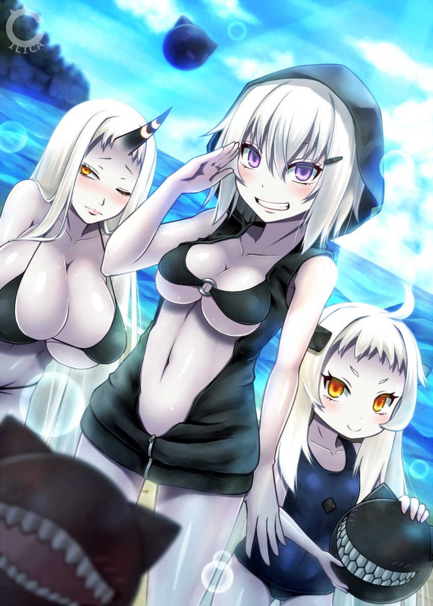 northern ocean princess, seaport princess, and re-class battleship (kantai collection) drawn by cilica