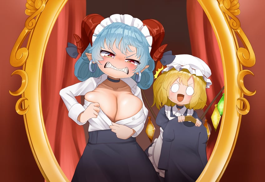 flandre scarlet and toutetsu yuuma (touhou) drawn by kusamochi_(kusamochi_kirby)