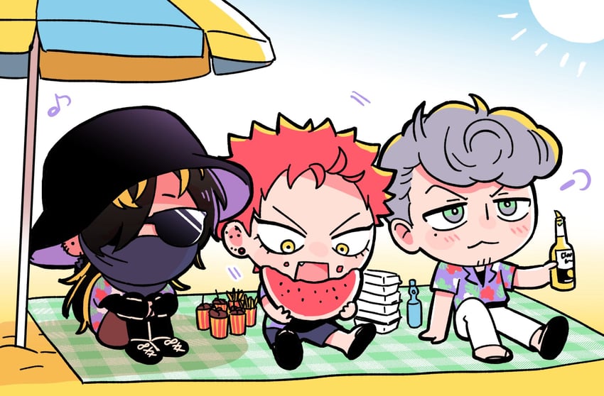harai kuko, amaguni hitoya, and aimono jyushi (hypnosis mic) drawn by momoumi