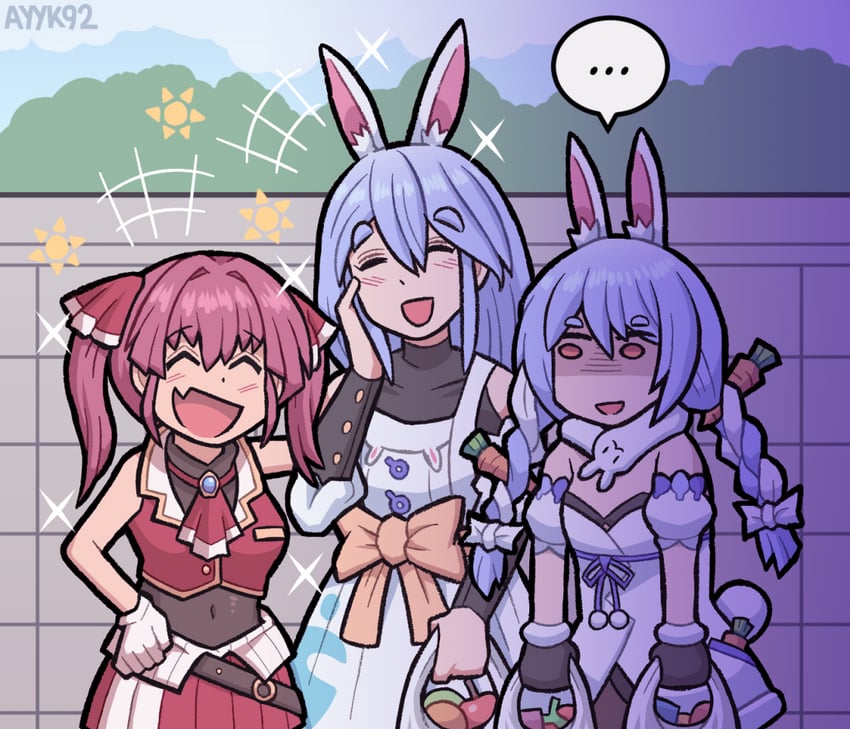 houshou marine, usada pekora, and pekomama (hololive) drawn by ayyk92