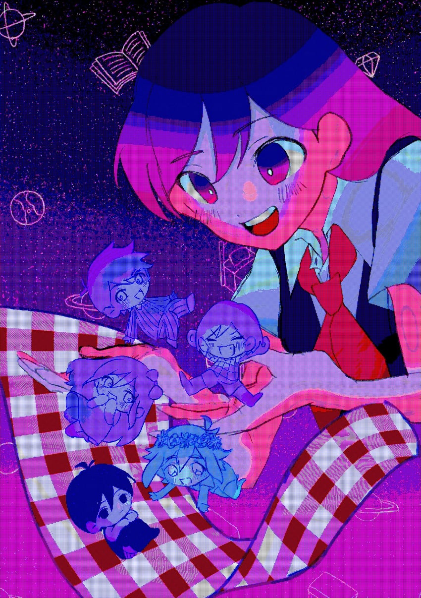 omori, basil, aubrey, mari, kel, and 1 more (omori) drawn by dn_moonlight