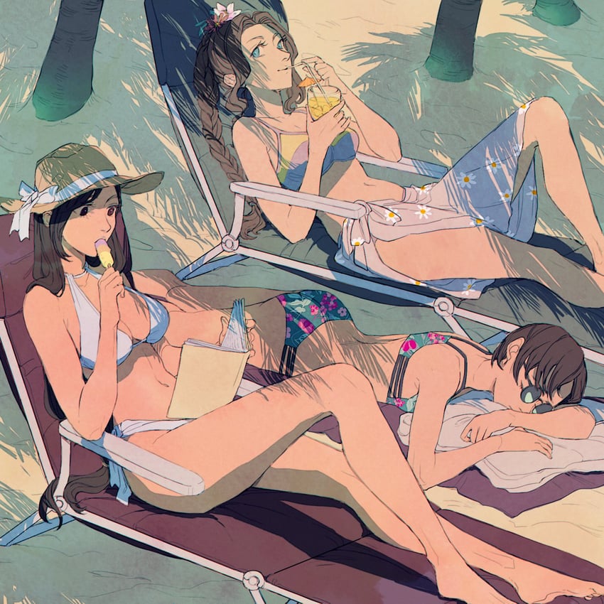 tifa lockhart, aerith gainsborough, and yuffie kisaragi (final fantasy and 2 more) drawn by lanimalu