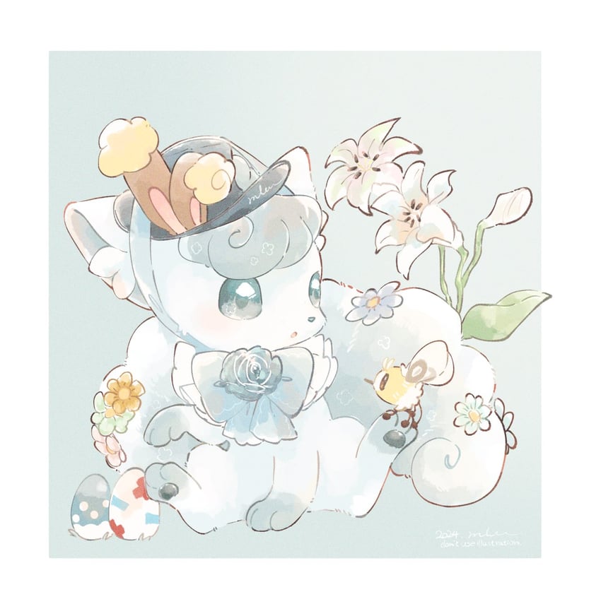 alolan vulpix and cutiefly (pokemon) drawn by mkt_(buizu-miki)