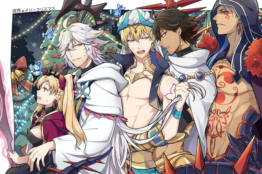 cu chulainn, ereshkigal, merlin, cu chulainn alter, gilgamesh, and 1 more (fate and 1 more) drawn by sakamoto_shinn