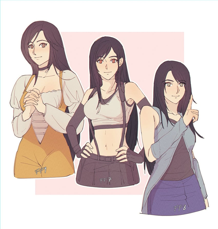 tifa lockhart, garnet til alexandros xvii, and rinoa heartilly (final fantasy and 6 more) drawn by pudelmudel