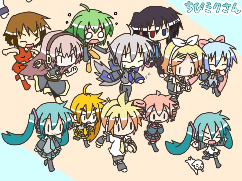 hatsune miku, kagamine rin, kagamine len, megurine luka, kasane teto, and 9 more (vocaloid and 2 more) drawn by minami_(colorful_palette)
