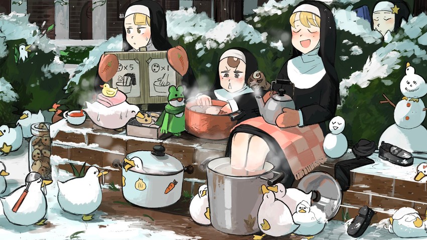 clumsy nun, froggy nun, spicy nun, and star nun (little nuns) drawn by diva_(hyxpk)