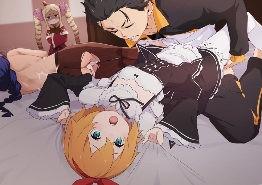 natsuki subaru, beatrice, petra leyte, and meili portroute (re:zero kara hajimeru isekai seikatsu) drawn by morisobo