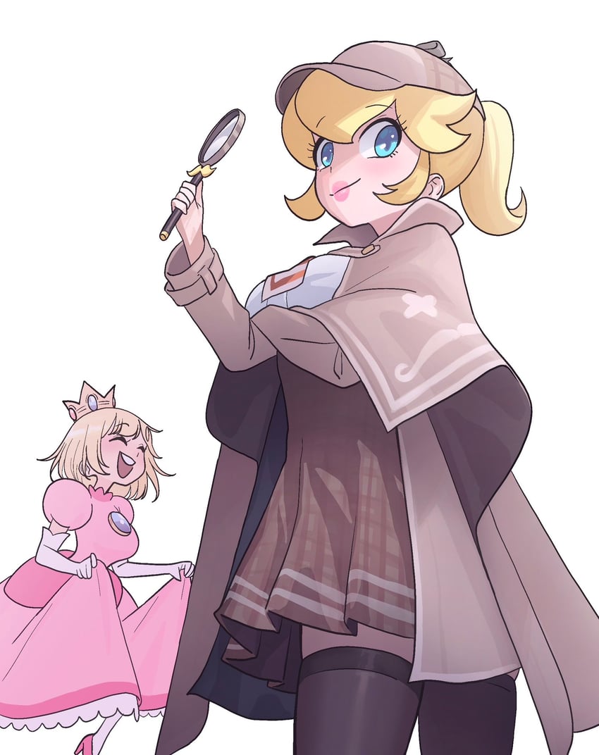 princess peach, watson amelia, and detective peach (hololive and 3 more) drawn by zedd_(zedgawr)