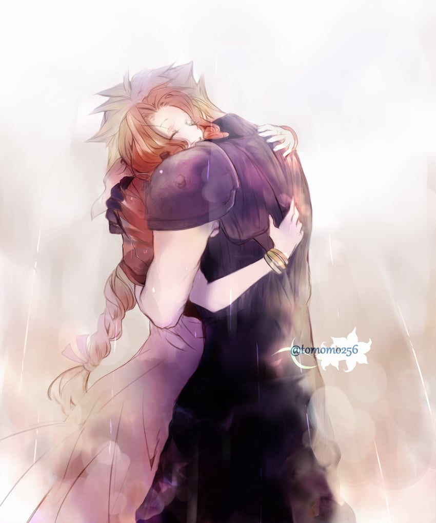 cloud strife and aerith gainsborough (final fantasy and 2 more) drawn by tomo_(552252)