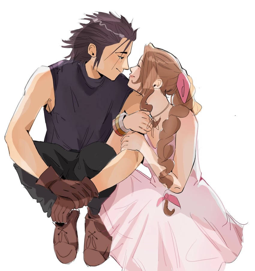 aerith gainsborough and zack fair (final fantasy and 2 more) drawn by trixie_(b1sexualpanic)
