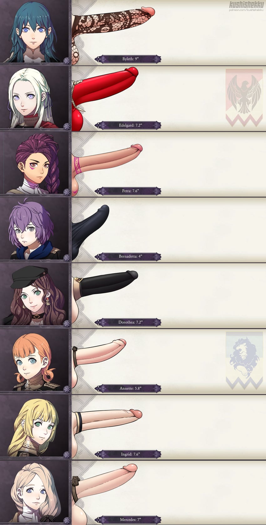 female byleth, edelgard von hresvelg, dorothea arnault, bernadetta von varley, ingrid brandl galatea, and 3 more (fire emblem and 1 more) drawn by kushishekku