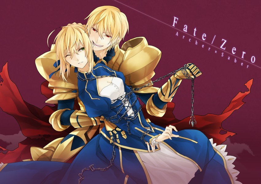 artoria pendragon, saber, and gilgamesh (fate and 1 more) drawn by kyo_zip