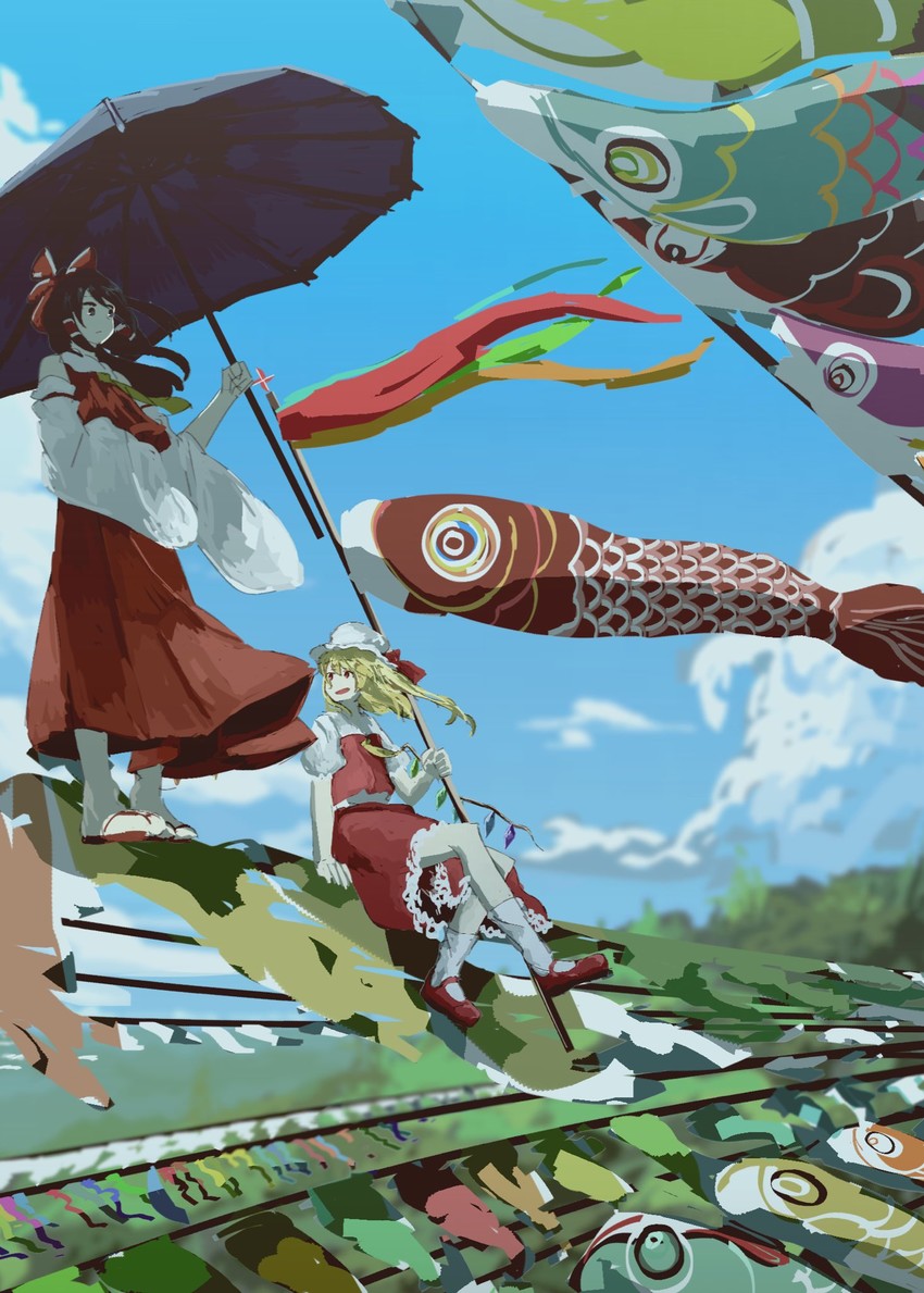 hakurei reimu and flandre scarlet (touhou) drawn by irohasu_(sasagarasu)