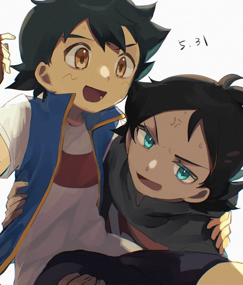 ash ketchum and goh (pokemon and 1 more) drawn by meddo