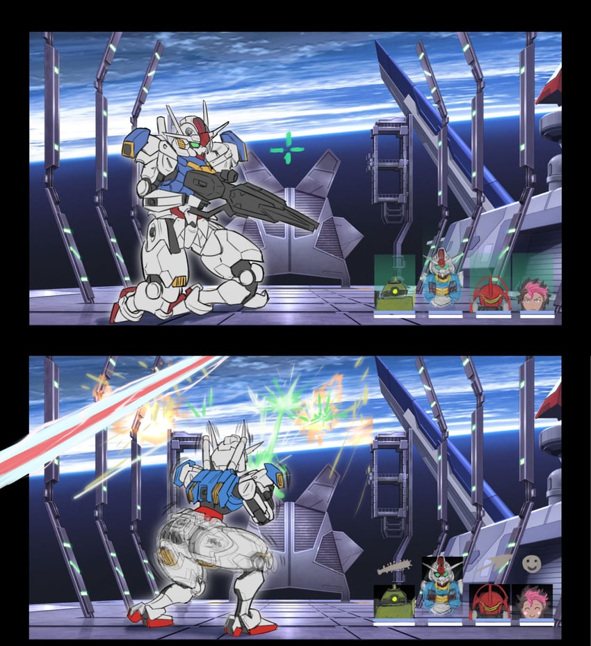 guel jeturk, gundam aerial, darilbalde, and chuchu's demi trainer (gundam and 2 more) drawn by soezy