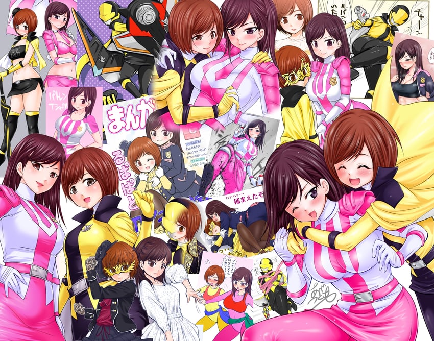 myoujin tsukasa, hayami umika, lupinyellow, and patren #3 (super sentai and 1 more) drawn by abe_tsukumo