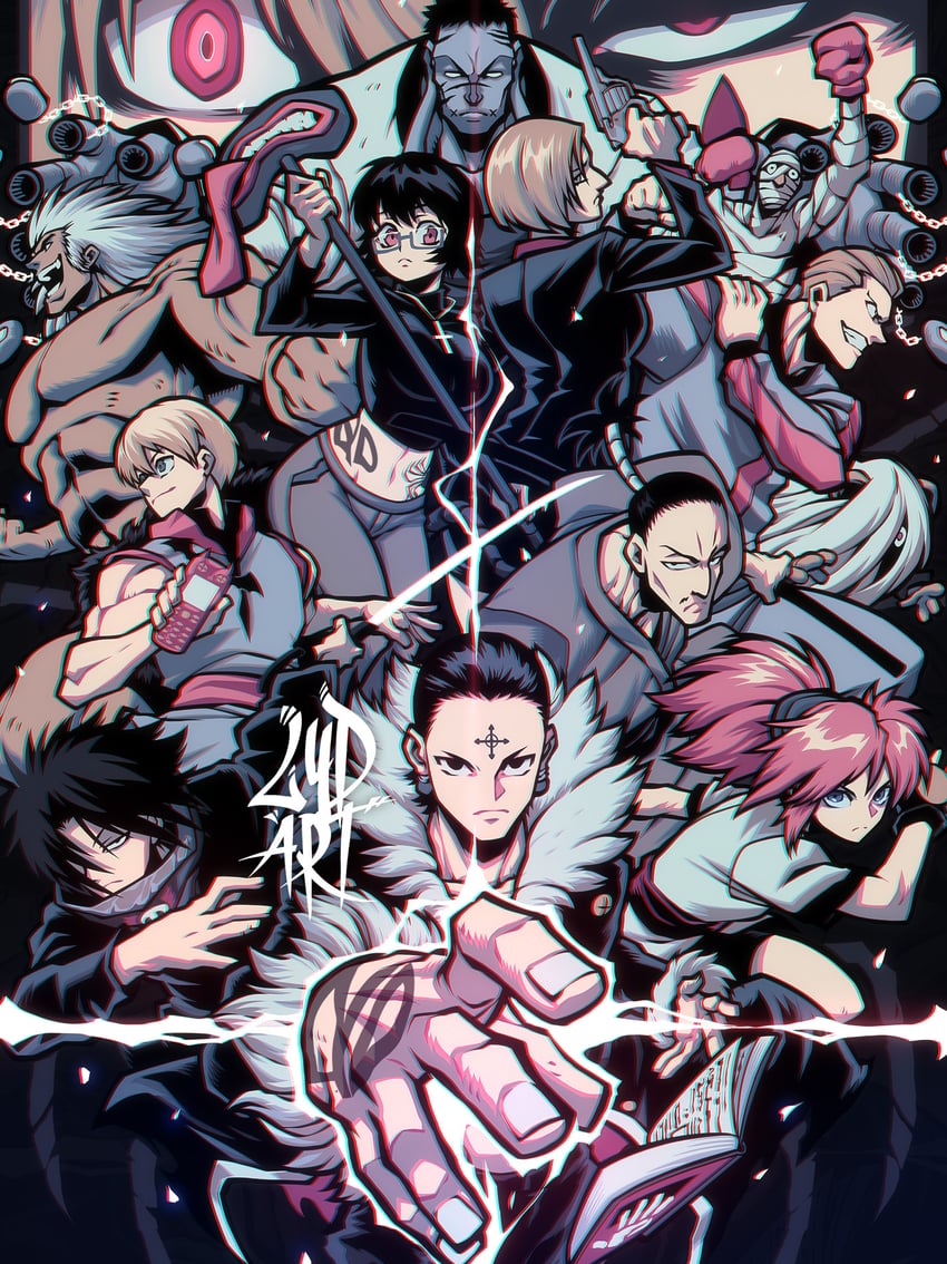kurapika, hisoka morow, chrollo lucilfer, shizuku murasaki, machi komacine, and 10 more (hunter x hunter) drawn by lydart_mclo