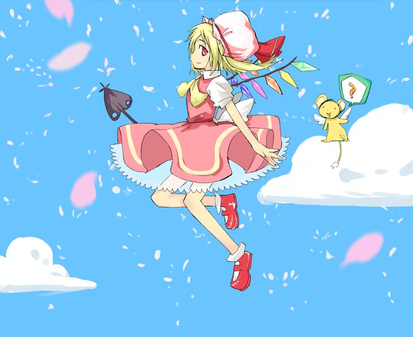 flandre scarlet, kinomoto sakura, and kero (touhou and 1 more) drawn by ogawa_maiko