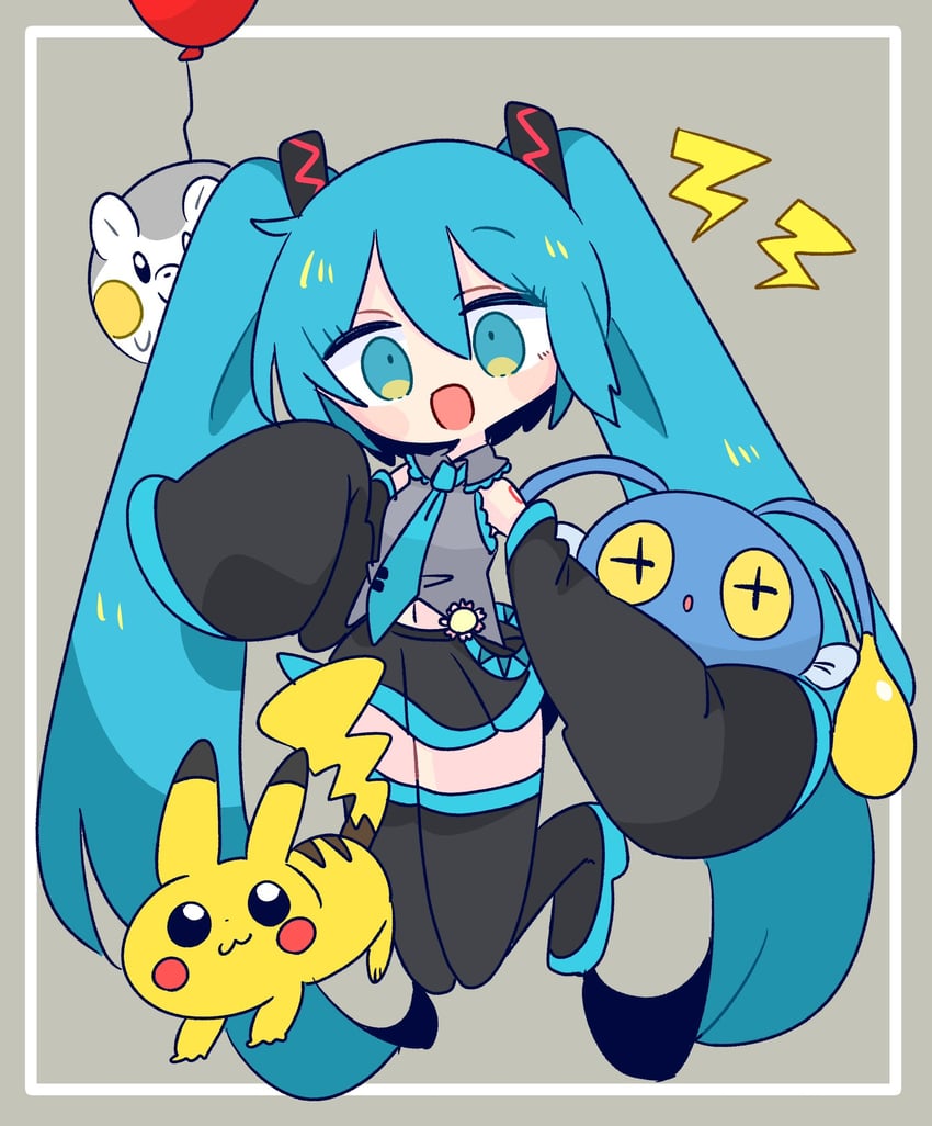 hatsune miku, pikachu, chinchou, and togedemaru (pokemon and 3 more) drawn by op_na_yarou