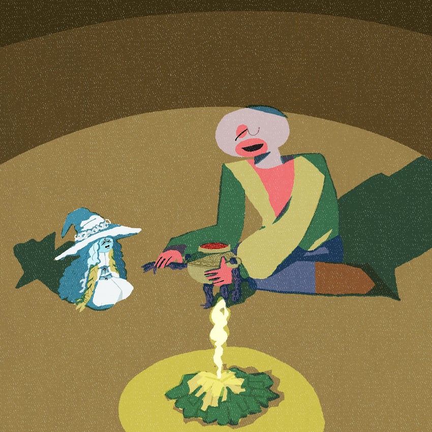 ranni the witch, tarnished, prisoner, miniature ranni, and living jar (elden ring) drawn by bananajerky